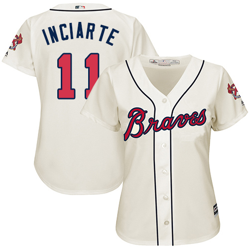 Braves #11 Ender Inciarte Cream Alternate Women's Stitched MLB Jersey - Click Image to Close